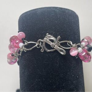 Pink Beaded Bracelet with Teapot and Spoon Toggle Closure